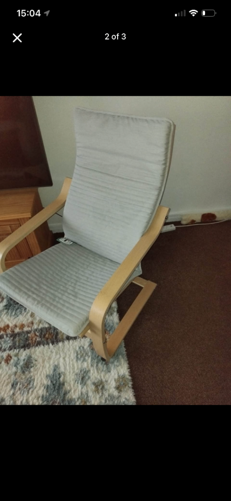 Ikea POÄNG Armchair, white stained oak veneer/Knisa light beige