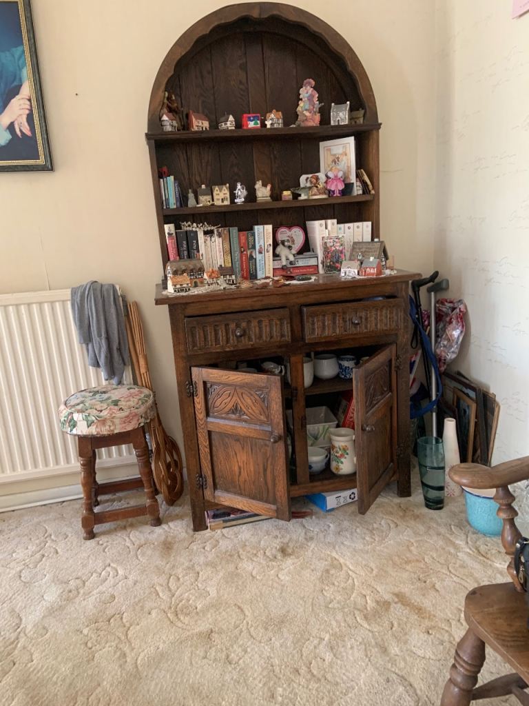 Solid Wooden Display Cabinet with Shelves and Drawers