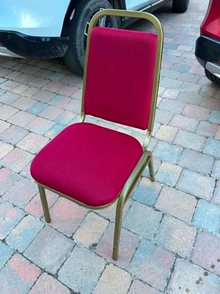 Red Fabric and Gold Metal Frame Chairs - 50 of these 