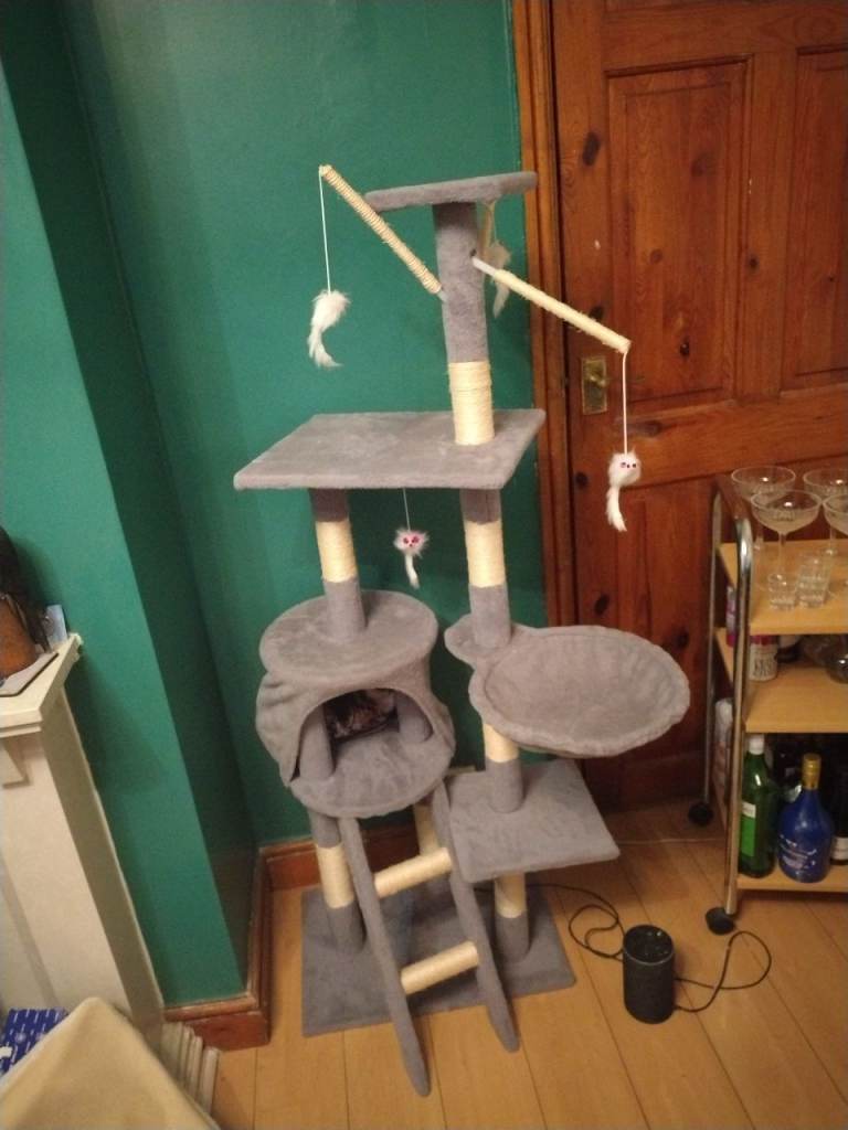 Grey Multi-Level Cat Climbing Frame with Scratching Posts and Play Toys