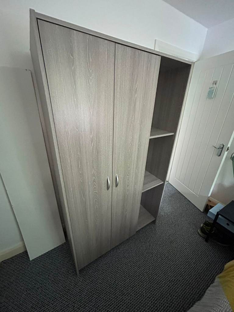 Grey Wood Effect Wardrobe with Shelving Unit