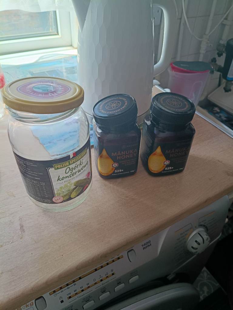 Glass jars various sizes and honey plastic tubs 250g,500g