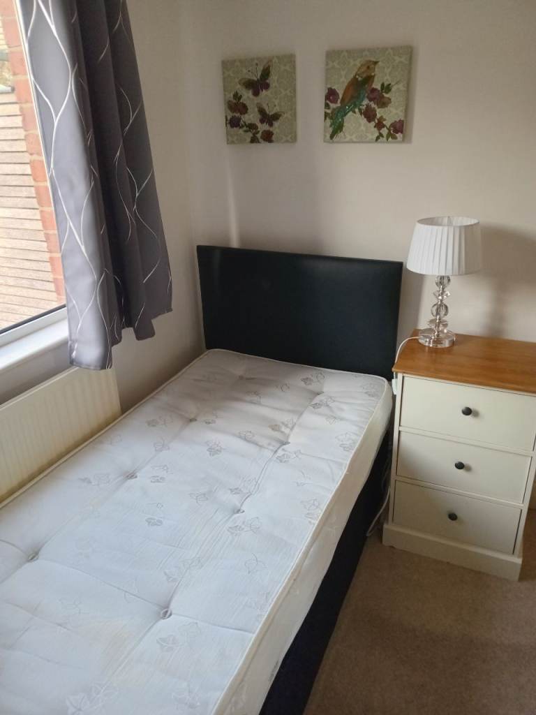 Single bed with headboard and mattress