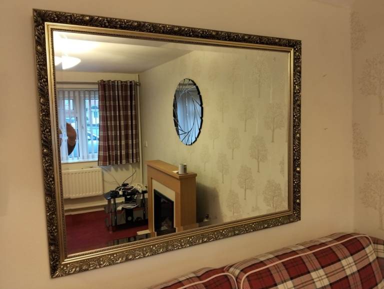 Large antique brass mirror