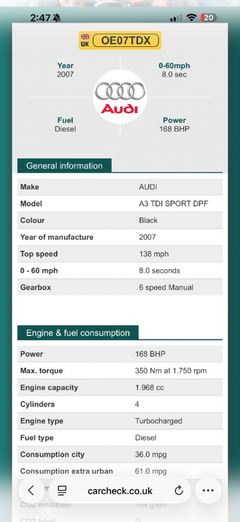 Audi, A3, Hatchback, 2007, Semi-Auto, 1968 (cc), 5 doors