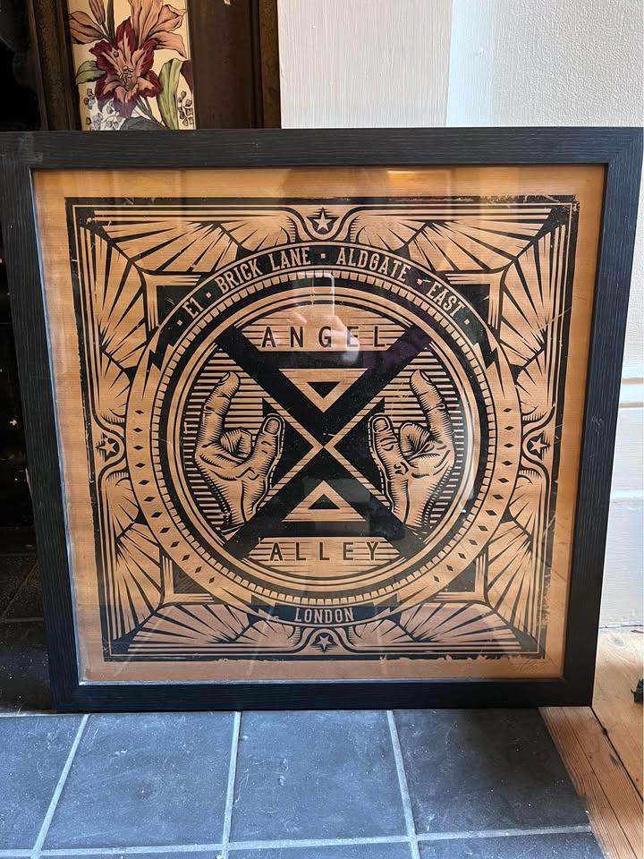 Large framed print 50x50cm Brick lane manhole cover