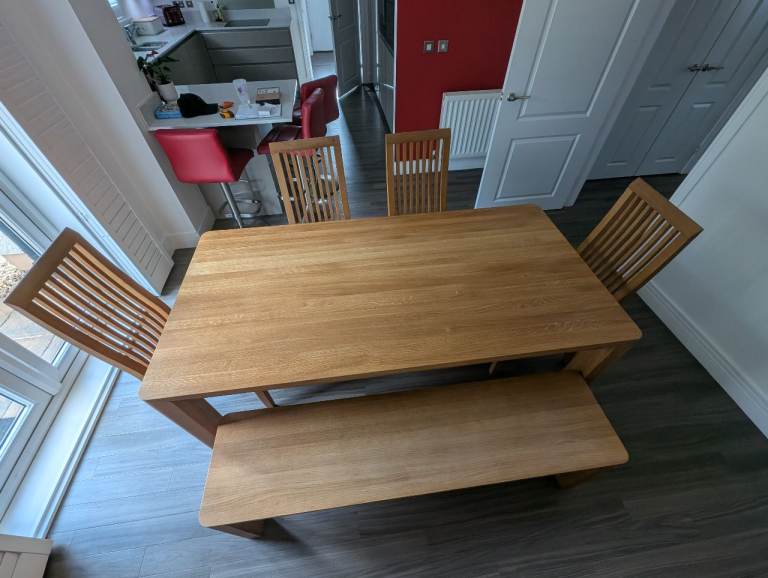 Dining table (oak) plus chairs and bench