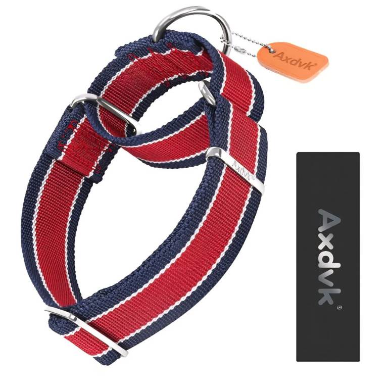 Axdvk Nylon Martingale Dog Collar 1600D Heavy available in Sizes Medium,Large and XL - Red/Blue.
