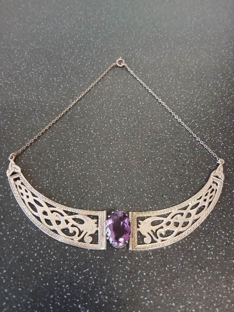 Cridhe Art Vintage 1975 Celtic Sterling Silver And Amethyst Collaret