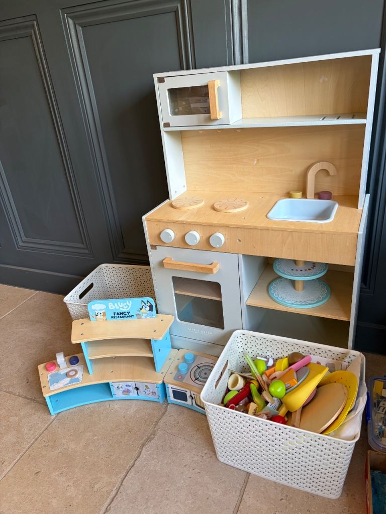 Wooden Play Kitchen with Accessories – Good Condition