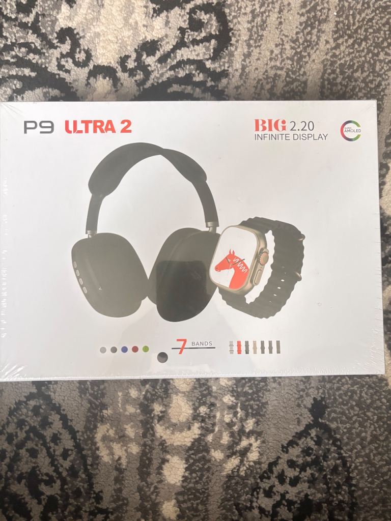 P9 Ultra 2 Headphones, Smartwatch, and Power Bank Set