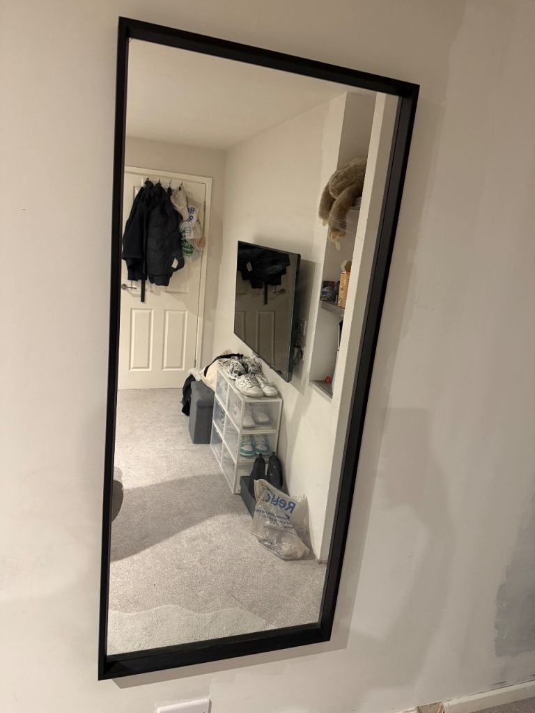 Large Black Framed Wall Mirror – Good Condition