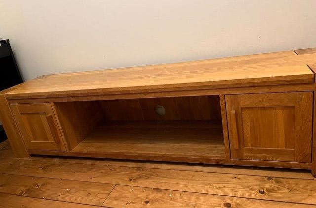 Solid Oak Furniture Land 1.8M Long TV Cabinet unit shelf stand shelves storage 
