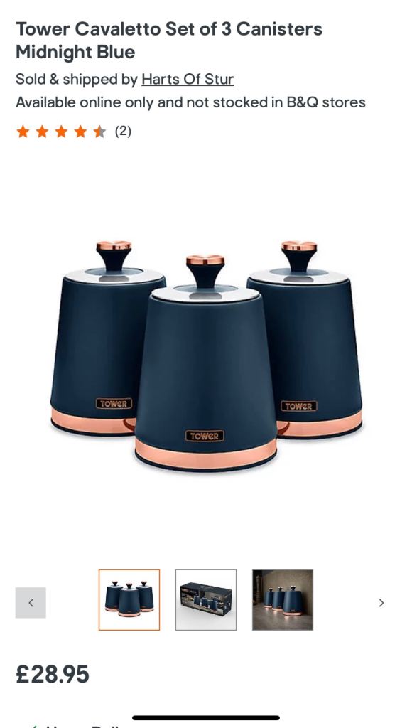 Tower Cavaletto Set of 3 Canisters Midnight Blue kitchen storage units items sugar salt containers 