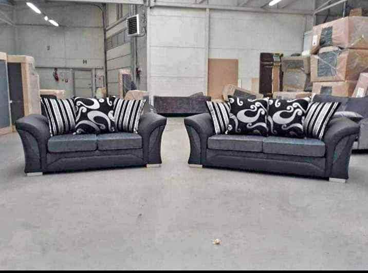 Modern Shannan Fabric Sofa Set (3 & 2 Seater) in Black & Grey – Trade Price