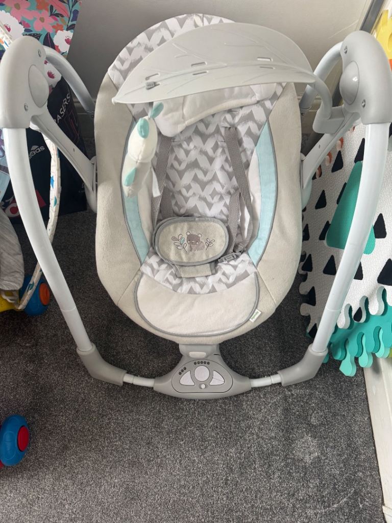 Baby Swing/Bouncer with Canopy – Grey Chevron Pattern