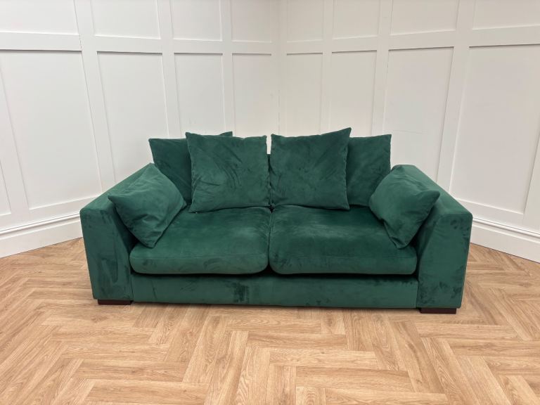 (BS36) DFS Plush 2 seater pillow back sofa in forest green velvet, RRP £899, delivery available