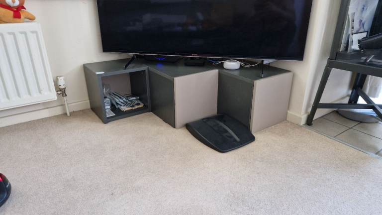 Corner TV Stand with Storage – Grey Media Unit