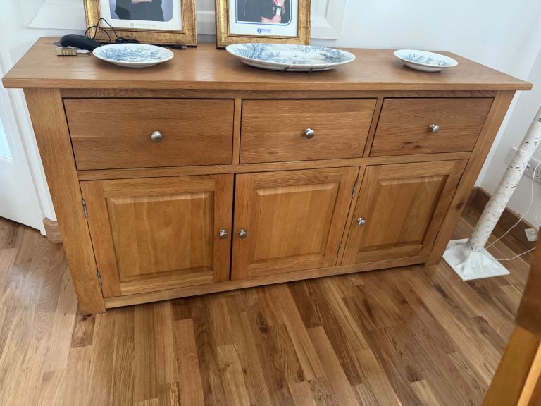 Solid Oak Sideboard with Drawers and Cupboards – Good Condition