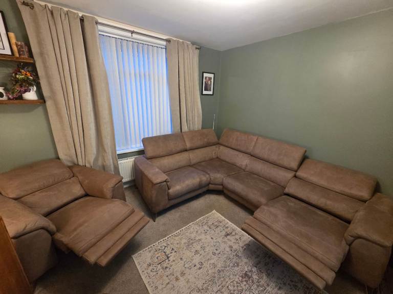 DFS Tahiti Corner Sofa + Electric Recliner Chair – Arizona Camel