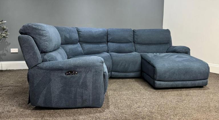 SCS Blue Demin Power Recliner & Chaise  With Adjustable Headrest  £495 Free Local Delivery