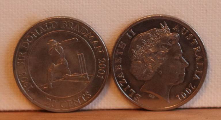 Cricket - 2 Australian 20c coins - Sir Donald Bradman