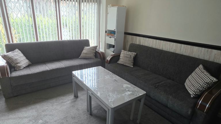 Two Grey Fabric Sofas – Good Condition, Comfortable