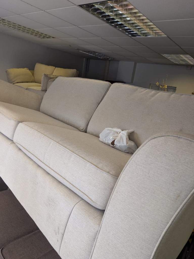Sofa in cream/beige fabric. Variety of items available, please check our other adverts.