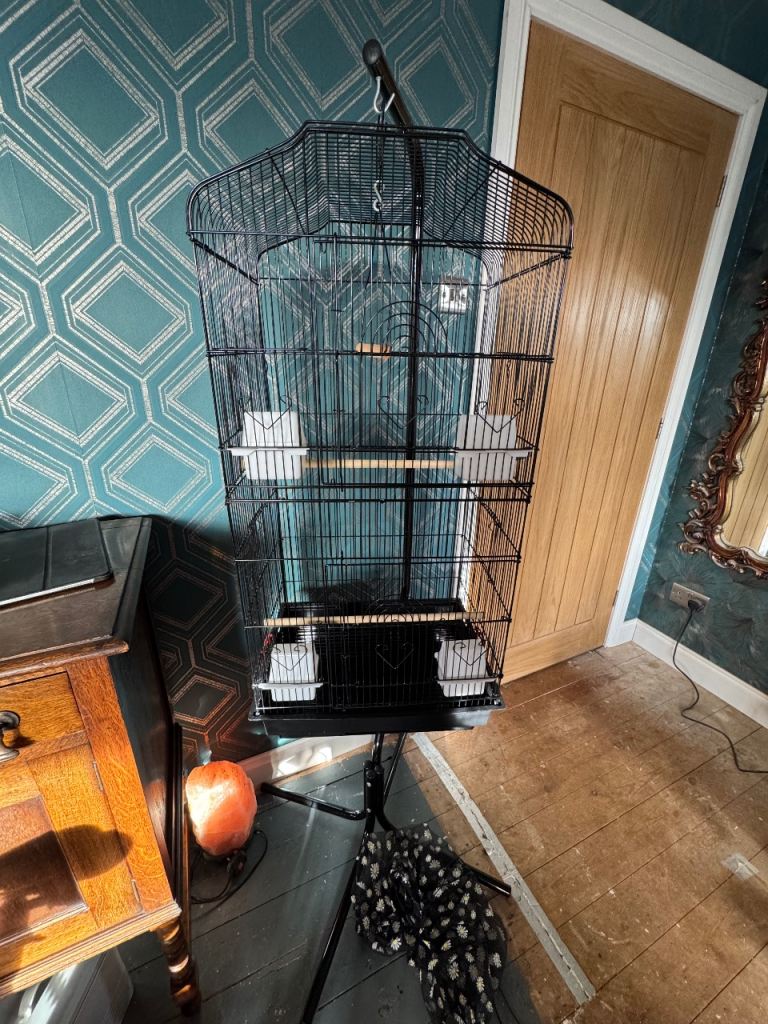 Large Bird, budgie, cocketiel cage with stand and seed catcher , 5mths old , few extra perches 