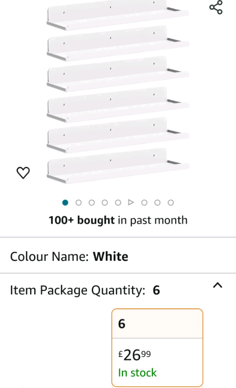 image for Bnib Lifewit Floating Shelves for Wall, 6 Pack White Acrylic Shelves