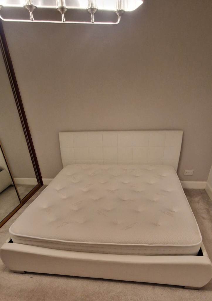 White faux leather super king bed