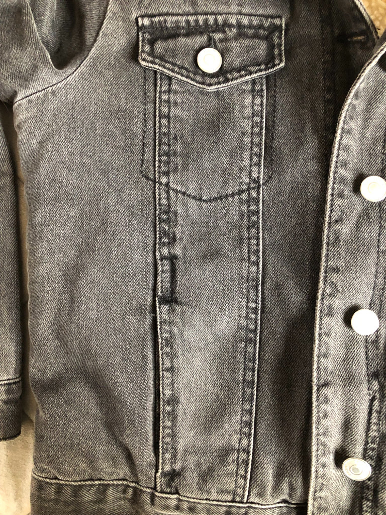 Topshop Moto black denim fleece-lined jacket UK 6 VGC ONO