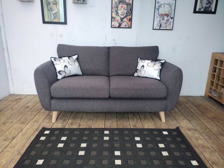 "Next" two-seater fabric sofa in charcoal gray-immaculate condition
