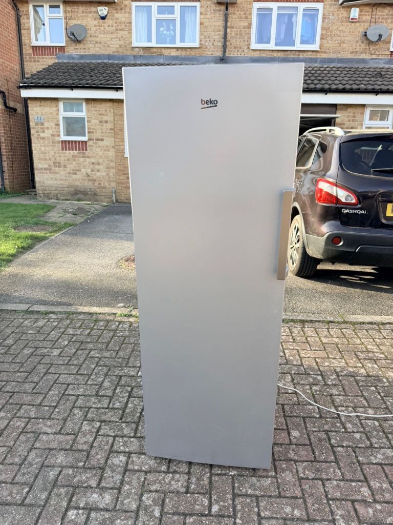 Beko freestanding upright freezer in silver finish 