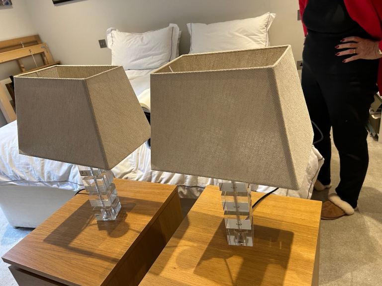 Modern cable stackable table lamps crystal Karl springer style pair 