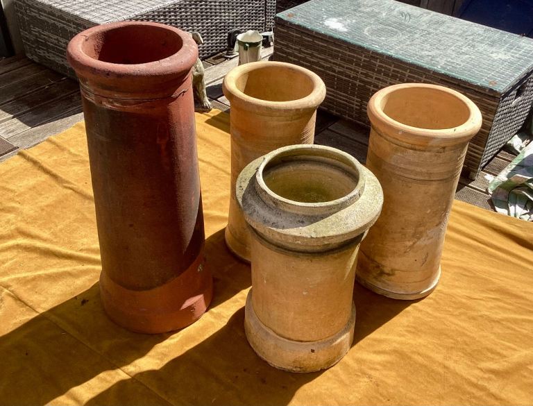 A Nice Collection of 4 x Reclaimed Stone Chimney Pots, for Planters/Garden Display
