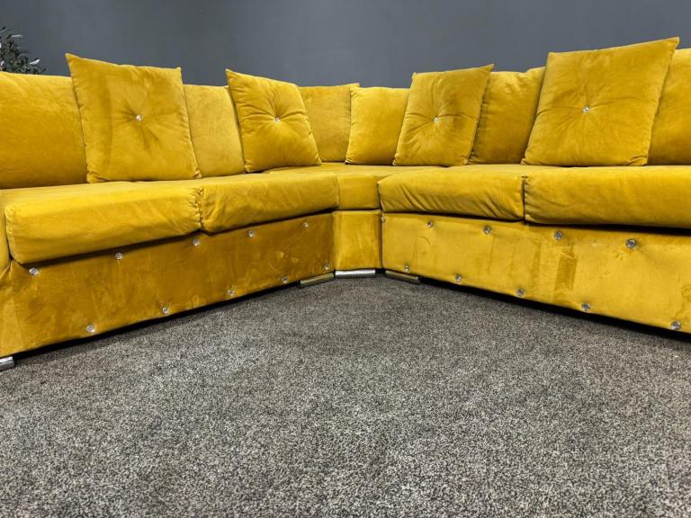 Wayfair Mustard Yellow Equal Corner Sofa with Gem Detailing  £295 Free Local Delivery