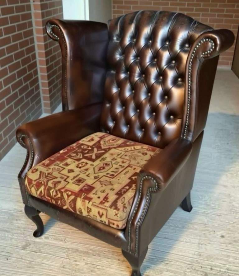 Chesterfield Sofa Set Queen Anne wingback chair  2 Seater sofa  Brown  Collect IPSWICH 