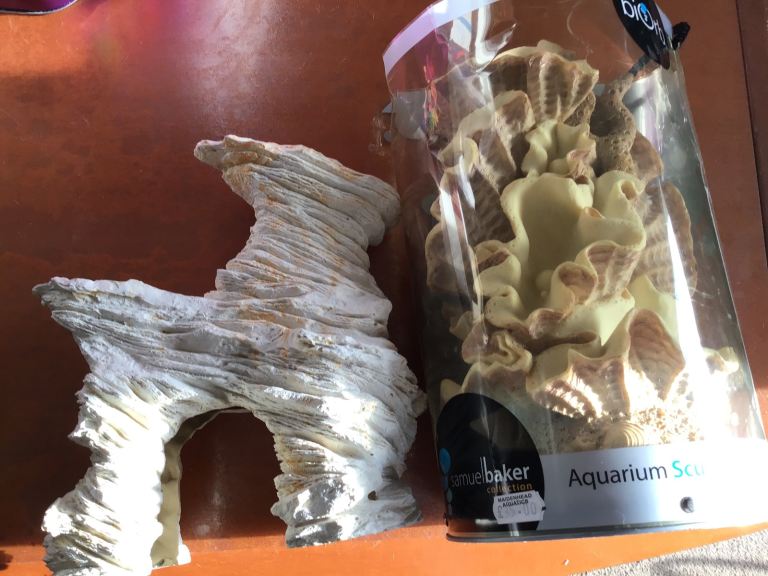 2 large  fish tank ornaments, one shell themed, one sandstone effect NEW £25 BOTH