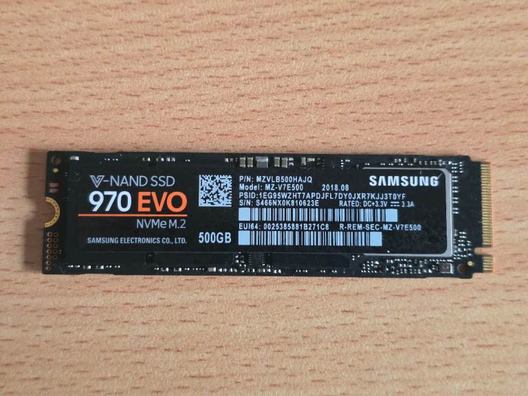 Samsung 970 EVO 500GB NVMe M.2 SSD, like new, 98% health