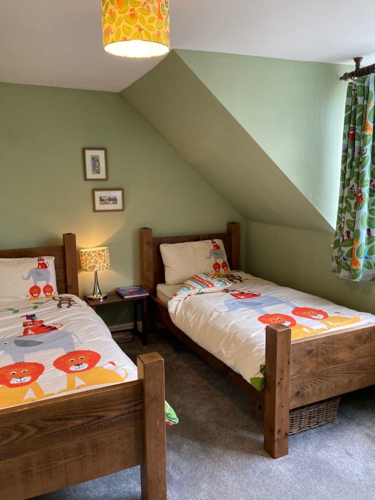 John Lewis Little Home children’s animal and zig zag reversible bedding, curtains and lamp shades