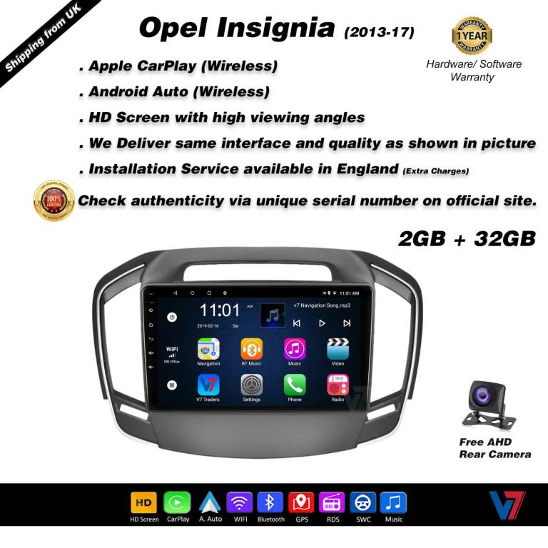Opel insignia (2013-17) CARPLAY Android Auto HD Screen Head Unit GPS Stereo LCD Panel V7