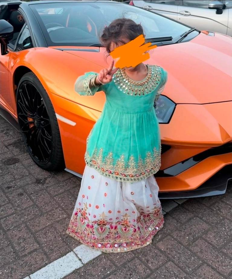 2Pc Mirror Infant Toddler Girls Pakistani Indian Lengha Wedding Partywear Eid Suit 4 years 