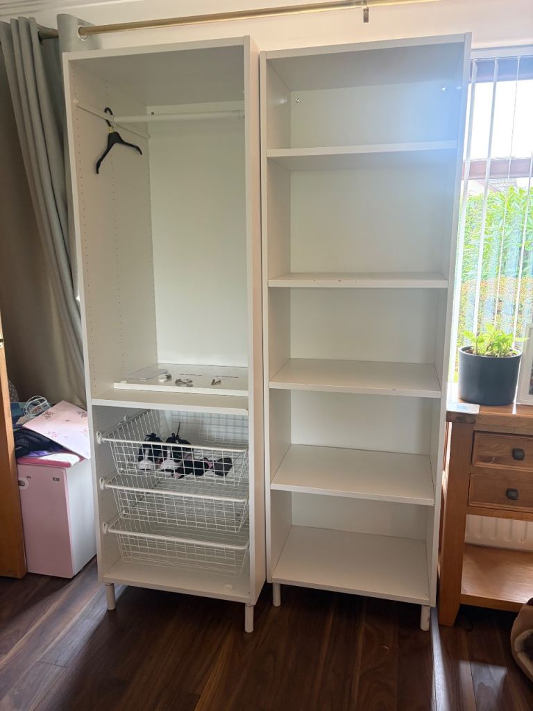 Ikea Pax White Wardrobe and Shelving Unit white doors included