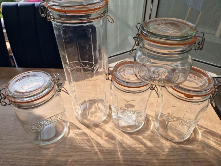 Set of 5 Kilner Clip Top Preserve Jars – Good Condition