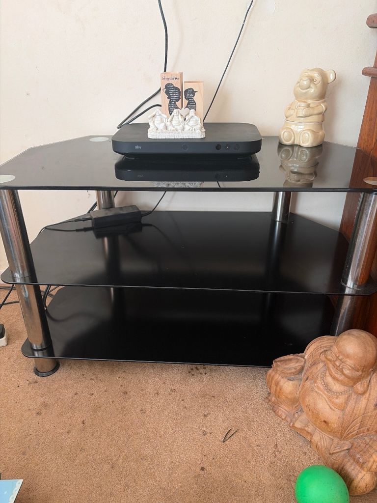 Black Glass TV Stand with 3 Shelves
