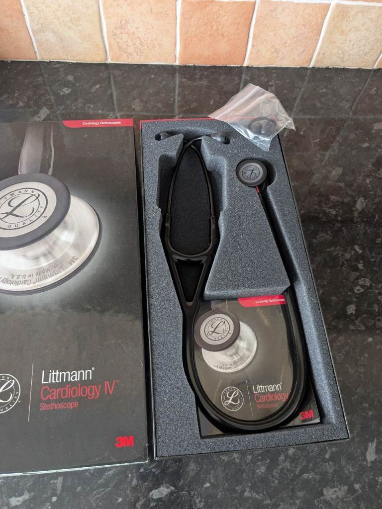 Littmann Cardiology IV Stethoscope, 6200, Black Tube Stainless Steel Black-Finish Chestpiece