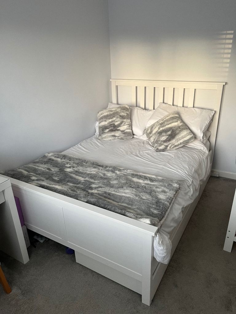 IKEA HEMNES Bed + Mattress + Storage Drawers – Complete Set