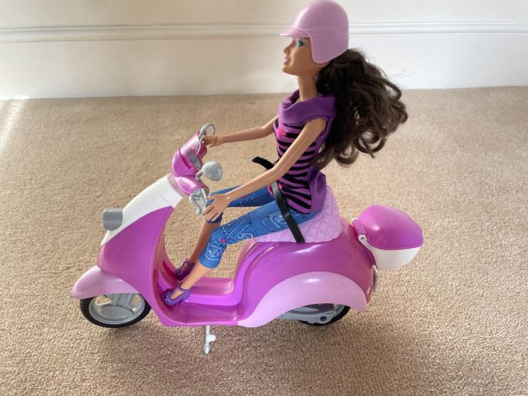 Barbie Scooter Moped Vespa with Kickstand, Helmet and Barbie Doll