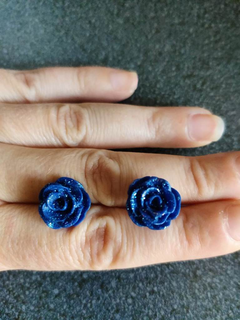 Navy blue sparkly rose earrings